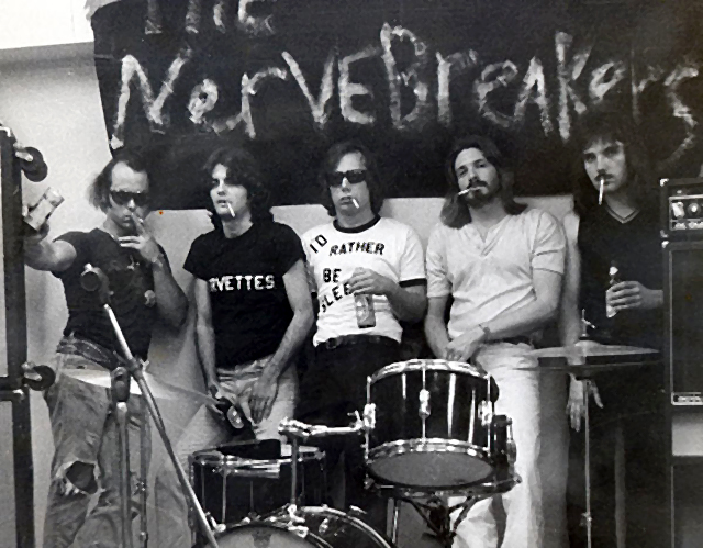 The Nervebreakers circa 1977. Right to left: Barry Kooda Mike Haskins, Carl Giesecke, Clarke Blacker, and Thom Edwards.